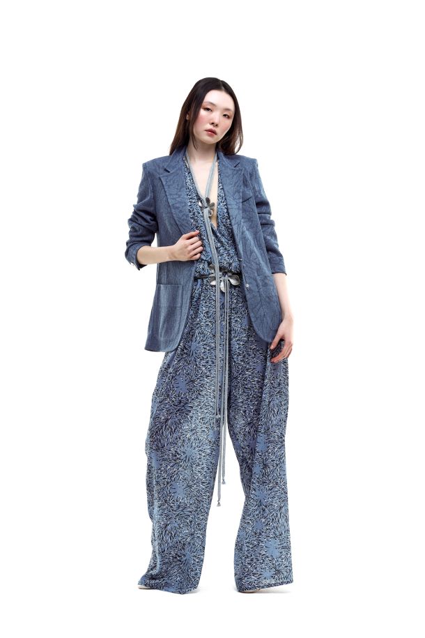 Roberta Redaelli spring summer 2026, RSA148 Men's cut Dinami-tecs jacquard knit jacket with cufflink fiore piccolo jeans