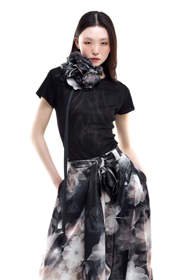 Roberta Redaelli spring summer 2026, R1371 Jacquard knit crew-neck T-shirt ossidiana