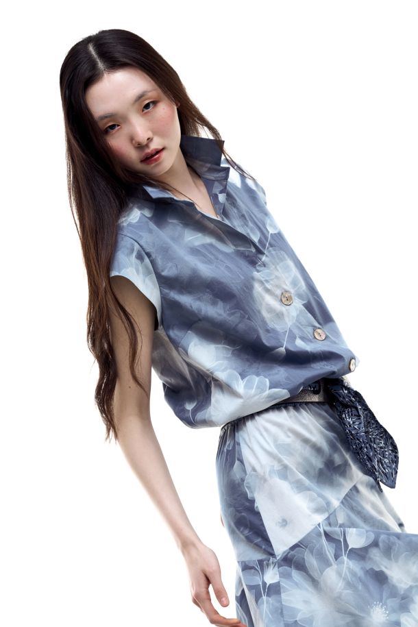 Roberta Redaelli spring summer 2026, RD498 Full-skirted cotton dress trasparenze jeans