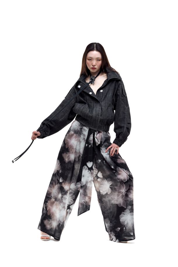 Roberta Redaelli primavera estate 2026, RD510-calla pantaloni con tasche e cintura in seta trasparenze monocolore nero