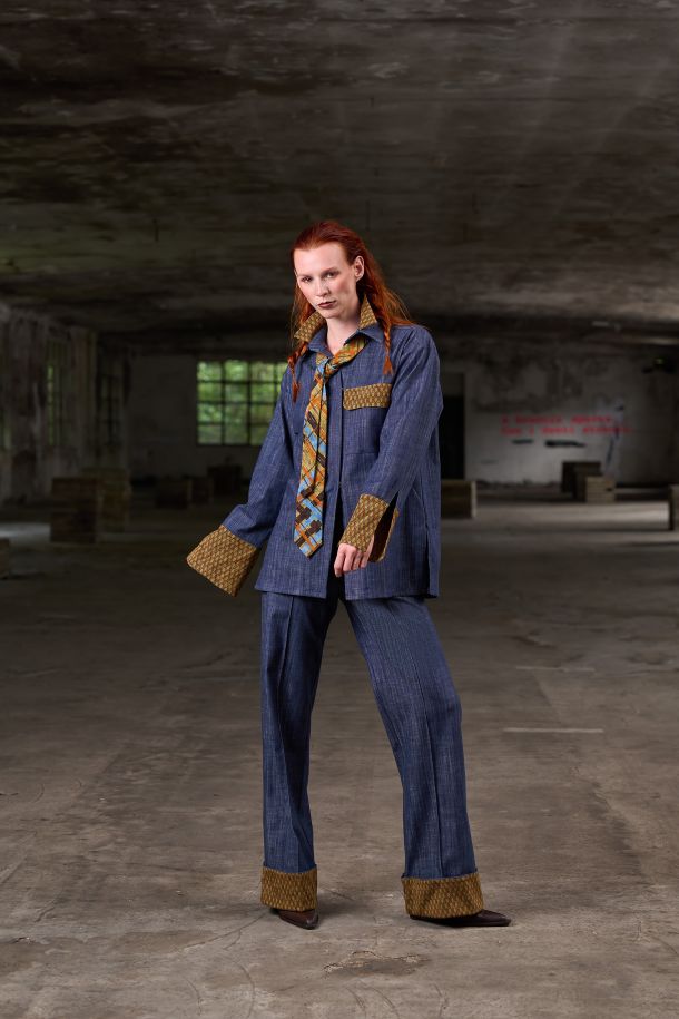 Roberta Redaelli AI 2026-27 PAPILIO, RSA163 camicia in jeans con doppio collo, tascona e inserti in seta scagliette carciofo