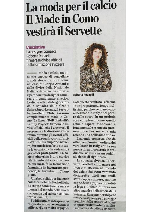 La Provincia di como 12 gennaio 2022- r4r redaelli's family project sarto ufficiale del servette football club di ginevra