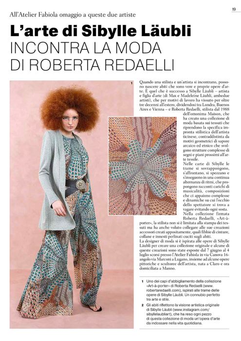 Il Ceresio luglio-agosto 2024 l'arte di sibylle laubli incontra la moda di Roberta Redaelli