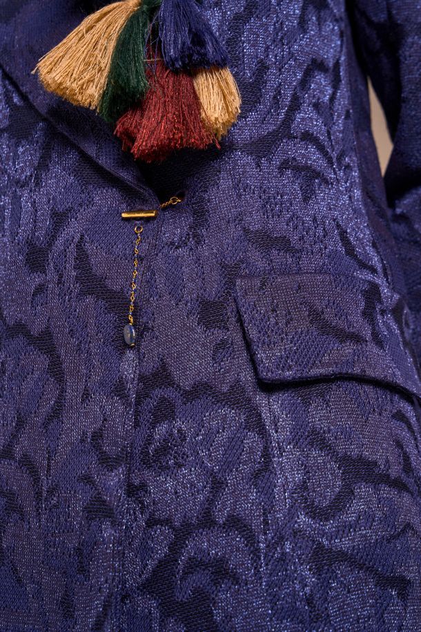 Roberta Redaelli fall winter 2025-26, RSA139 DINAMI-TECS brocade jacquard knit double-breasted jacket zaffiro