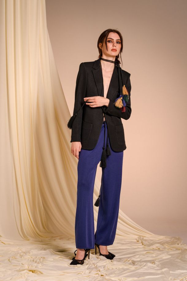 Roberta Redaelli fall winter 2025-26, RSA144 Men's jacket with cufflink and back vents in DINAMI-TECS jacquard knit nero