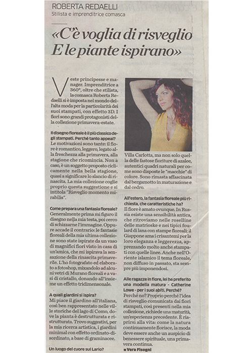 La Provincia di Como 5 maggio 2013 intervista a Roberta Redaelli 