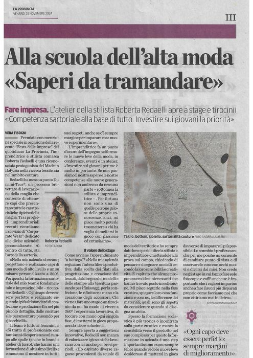 la provincia di Como 29 novembre 2024 intervista a roberta redaelli sul valore sartoriale