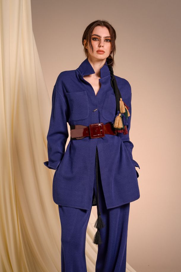 Roberta Redaelli AUTUNNO INVERNO 2025-26, R1334/3 Leather and elastic belt zaffiro + APC164 elastic and leather belt bordeaux lucido