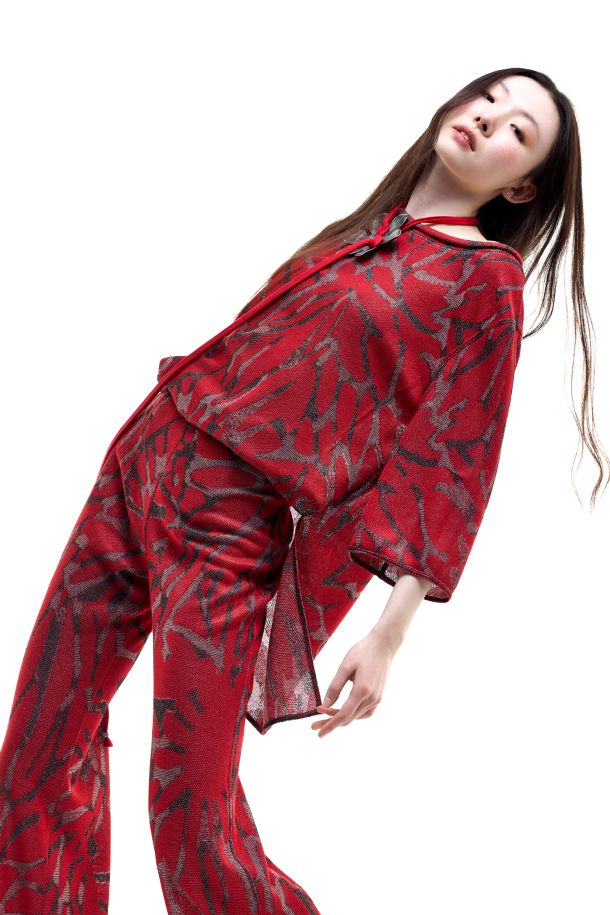 Roberta Redaelli spring summer 2026, R1367  Jacquard knit pullover fiore grande tricolore corallo