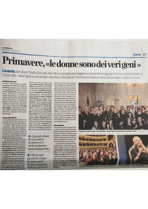 La provincia di Como 15 Maggio 2019 Roberta Redaelli Teatro Sociale Como evento, donna invenzione è il tuo nome, viaggio con Licia Colò