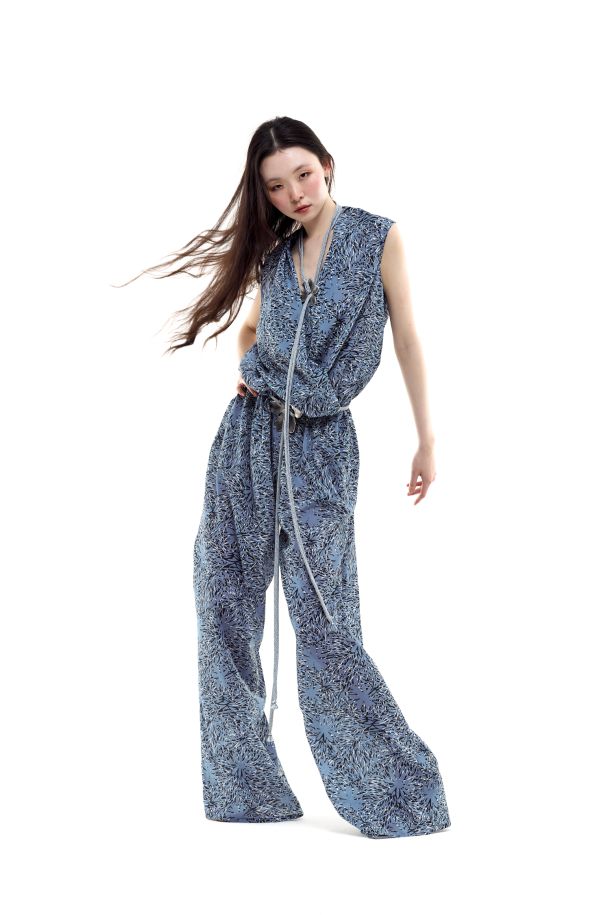 Roberta Redaelli spring summer 2026, RD505 Sleeveless wrap silk jumpsuit fiore piccolo jeans