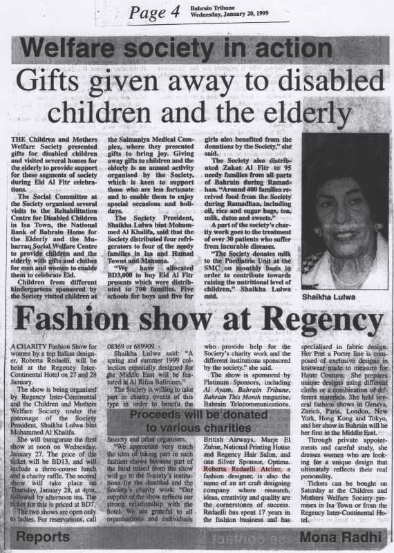 Bahrain Tribune 20 gennaio 1999 Roberta Redaelli