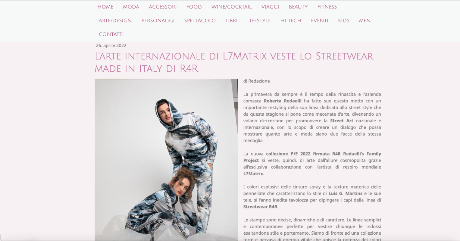 Pink and chic presenta la nuova collezione R4R Readaelli's family project  per la pe 2022 realizzata in collaborazione con l'artista internazionale L7Matrix