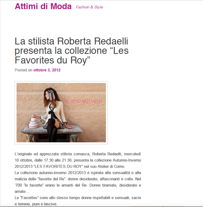 Attimi di Moda 3 ottobre 2012 Roberta Redaelli ai Les favorites du roy