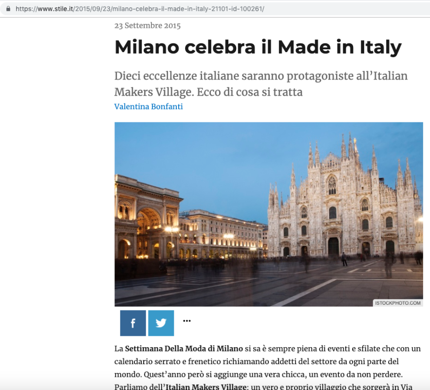 Stile.it 23 settembre 2015 Roberta Redaelli a Milano per Italian Makers Village