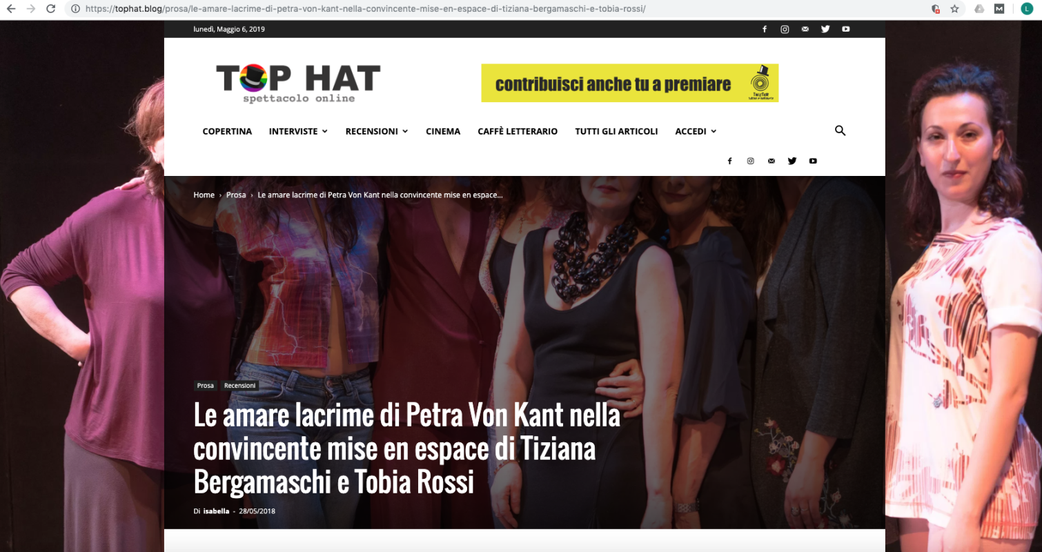 Top Hat blog 25 maggio 2018 Le Lacrime Amare di Petra von Kant a Teatro Libero Milano con gli abiti di Roberta Redaelli 